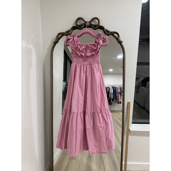 Ganni Dresses & Skirts - GANNI Cold-shoulder Shirred Cotton-poplin Midi Dress In Pink Size 36